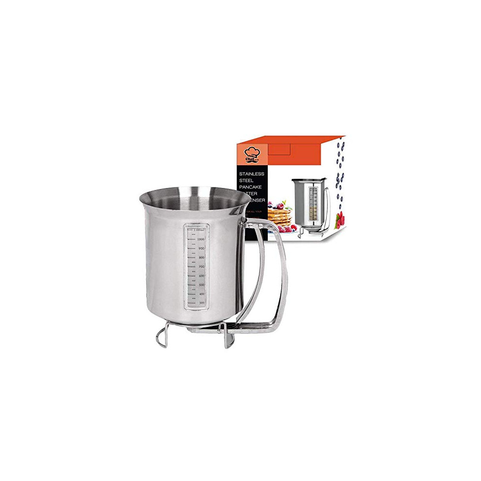 Misterchef Stainless Steel Pancake Crepes And Thin Batter Dispenser With Measuring Guide And Lid | 1.2L Capacity | 2 Year Warranty