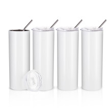 Sublimation Blanks Skinny Tumbler White 20 OZ Straight Stainless Steel Tumbler with Metal Straw for Mug Tumbler Heat Press Machine Sublimation