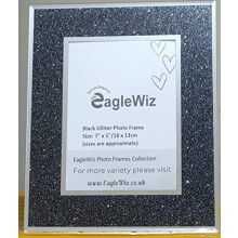 EAGLEWIZ BLACK GLITTER BLING GLASS PHOTO FRAME Silver Photo Frame 7" x 5" (18cm x 13cm)