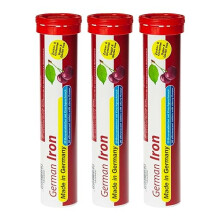German Iron Drink Effervescent Tablets 60 Servings - Cherry Flavour – 14 mg Iron, Sugar Free, Vegan – T&D Pharma – Made in Germany