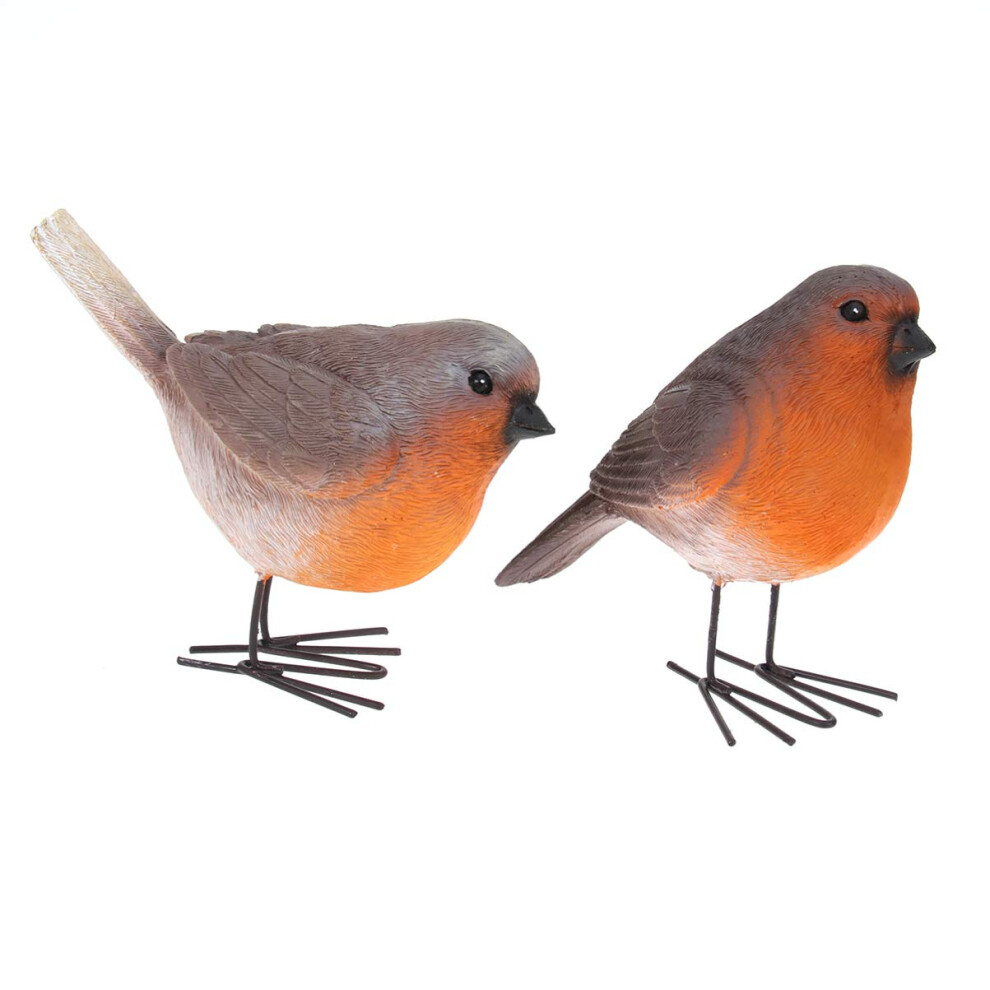 Set of 2 Robins Figurines - Resin Birds Garden Ornaments Realistic Robins Statues, Intricate Detailed Garden Decor Statue for Easter Christmas