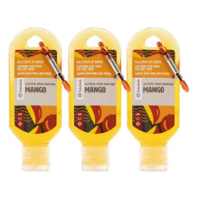 MangoPalm Safe Mango 3 Pack 60ml Anti Bacterial Premium Hand Sanitiser Travel Size Refillable Clip Bottle Quick Drying Non Sticky Extra Moisturising