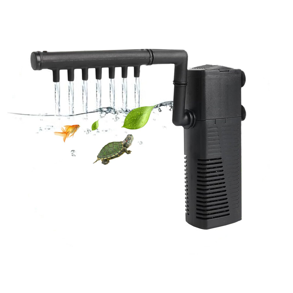 Fish Tank Filter, 3 in 1 Fish Tank Submersible Pump, Silent Design with Spray Rod, 5W built-in Filter Pump, with oxygenation function, suitable for
