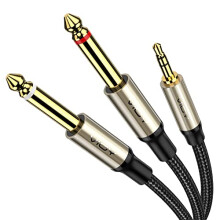 3.5mm to 6.35mm Mix Audio Cable[2 M], 1/8'' Stereo TRS to Dual 1/4'' Mono TS Jack Y Splitter Adapter Braided Gold-Plated Digital Interface