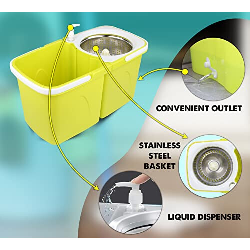 Spin Mop and Bucket Sets - 2 Separate Stackable Buckets with 2 Microfiber Spin Mop Heads Replacement & 360 Spinnable Adjustable Height Telescopic 1