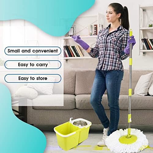 Spin Mop and Bucket Sets - 2 Separate Stackable Buckets with 2 Microfiber Spin Mop Heads Replacement & 360 Spinnable Adjustable Height Telescopic 2