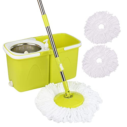 Spin Mop and Bucket Sets - 2 Separate Stackable Buckets with 2 Microfiber Spin Mop Heads Replacement & 360 Spinnable Adjustable Height Telescopic