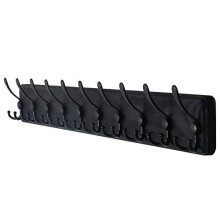 Coat Rack Wall Mounted - 10 Tri Hooks, 97cm Long, Heavy Duty Wooden Wall Coat Hanger Coat Hook for Clothes Hat Jacket Clothing, Black