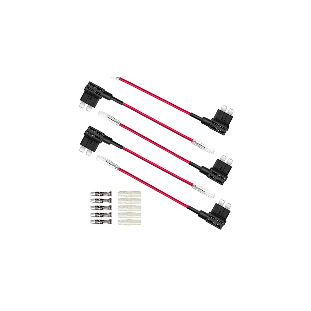 5 Pieces 12V / 24V Medium Add-A-Circuit Fuse Taps, Car Piggy Back Fuse Holder With Wire Harness, Free 15 Pieces Standard Blade Fuses And Fuse Puller 750139207473