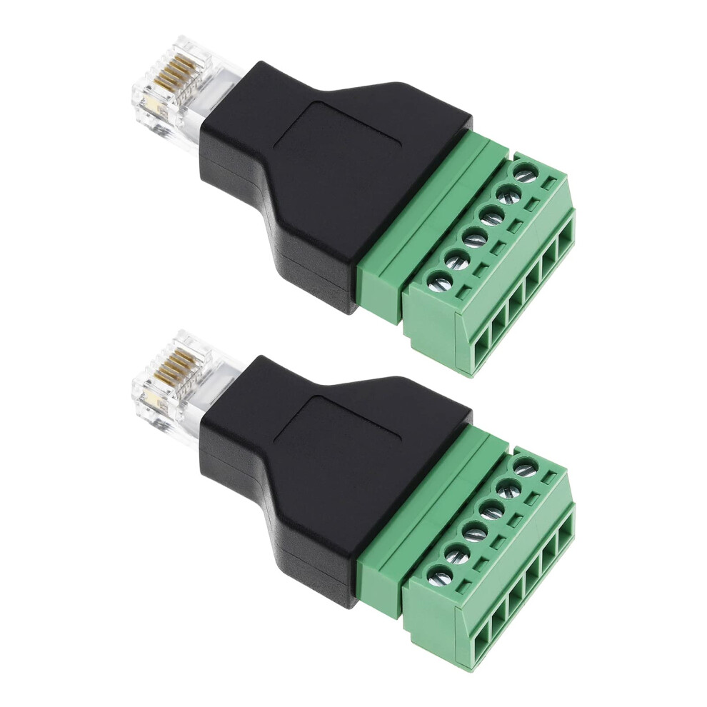2Pcs Rj12 Audio Adapter Connector Ethernet Rj12 6P6c Male To 6 Pin Screw Terminals Adapter Connector Home Audio Accessories 4894833038899