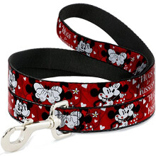 DL-6FT-WDY290-W Pet Leash-Mickey & Minnie HUGS & KISSES Poses Reds/White, 6' L-1.5" W