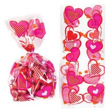 AC672 Heart Cellophane Gift Bags with Twist Ties for Children - Perfect Valentines Day Party Bag Filler or Gift for Kids (Pack of 20),