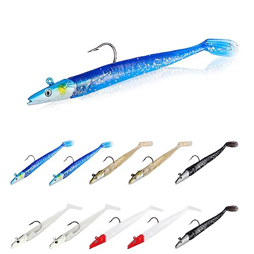 Fishing Lures with Jigs Head Soft Sea Fishing Tackle with T Tail Soft Fishing Baits for Saltwater & Freshwater Fishing Tackle for Bass, Pike, Trout