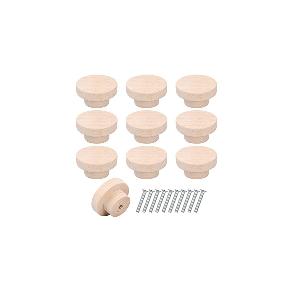 50mm Wooden Drawer Knobs 10 Pcs, Round Wood Door Handles Cupboard Drawer Pulls with Screws for Cabinet, Wardrobe, Furniture, Kitchen