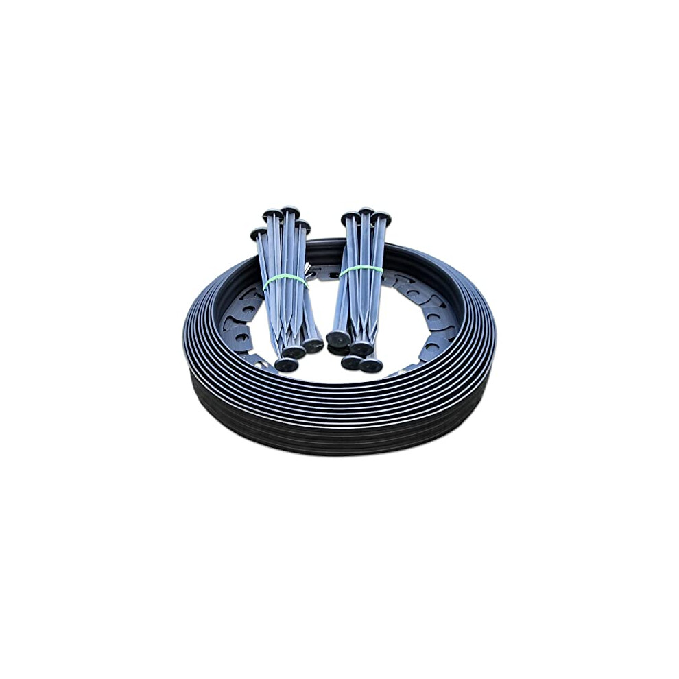 Mypurecore Lawn Edging 10M Flexible Garden Border With 20 Pegs For Beds & Lawns 60Mm High Black