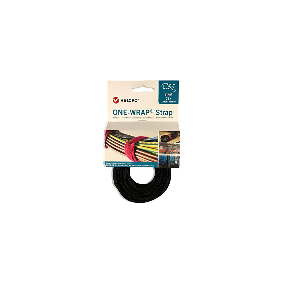 VELCRO ONE-WRAP Cable Ties Black 20mmx150mm 25 Pieces Pack