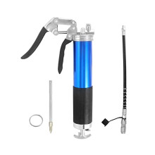 QWORK Heavy Duty Grease Gun, Grease Gun Tool, 6000PSI-7000PSI, 14oz With Flex Hose, Rigid Extension And Nozzle, Blue
