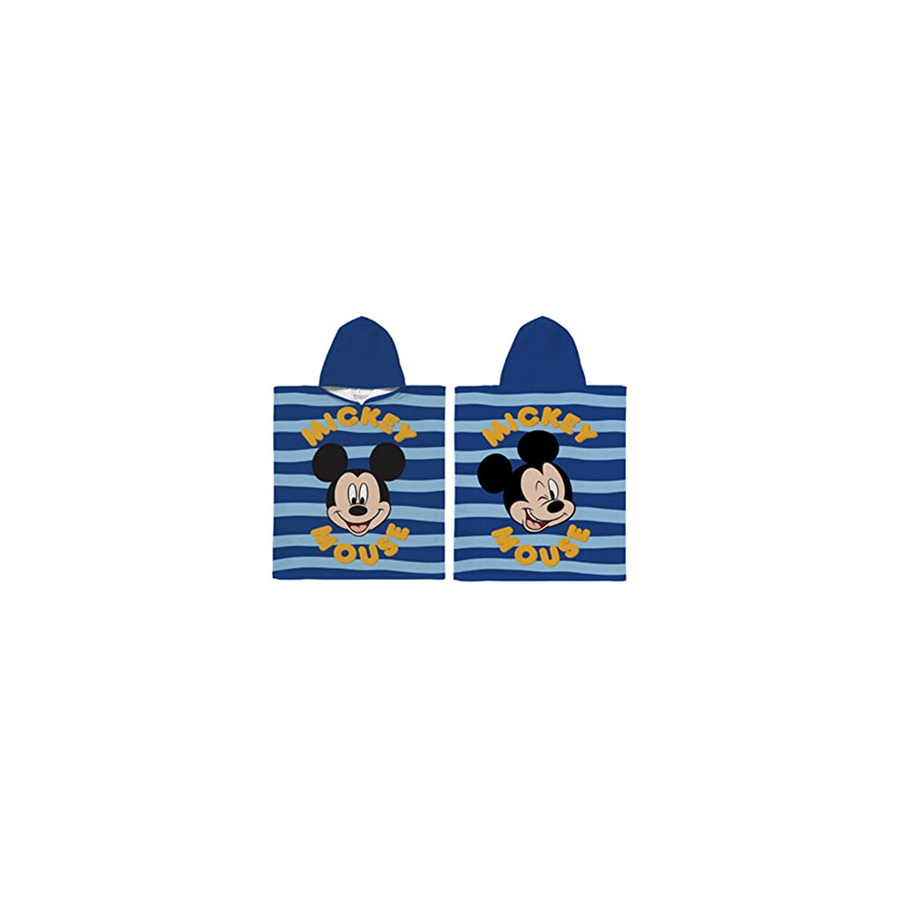 Official Disney Mickey Mouse Hooded Towel Poncho | Super Soft Feel, Sea Stripe Design | Swimming Changing Robe Perfect The Home, Bath &