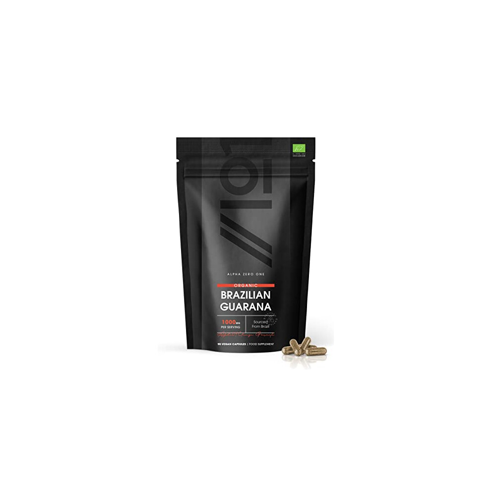 Organic Brazilian Guarana 1000mg - Energy Supplement Natural Source of Caffeine - High Potency, Non-GMO, Gluten-Free, Halal, 90 Vegan Caps.