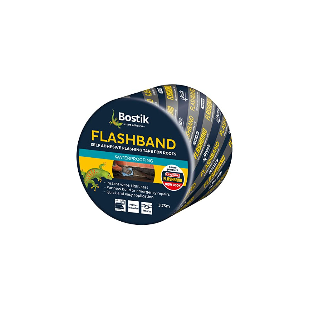 Flashband Self Adhesive Flashing Tape for Roofs, Provides an Instant Watertight Seal, Colour: Grey, 100mm x 3.75m Complete With Primer