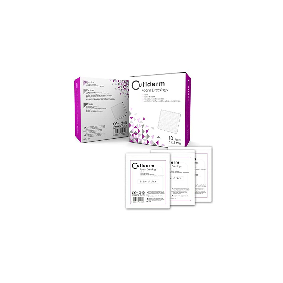Cutiderm Foam Non-Adhesive Sterile Wound Dressing 5Cm X 5Cm - Pack Of 10 Dressings