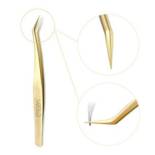 Golden Tweezers for Volume Eyelash Extensions Precision Stainless Steel Curved Pointed Tweezers Individual and 3D-6D Volume False Lash Extensions