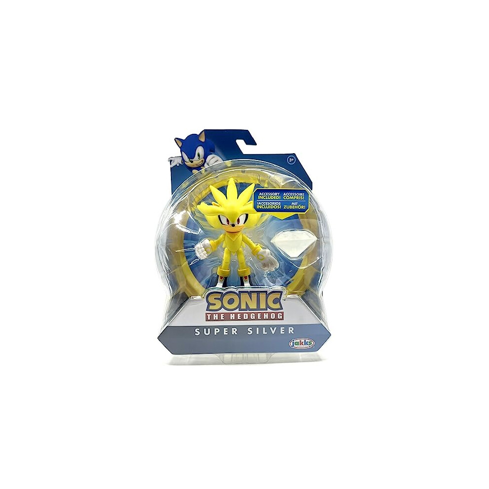 Sonic The Hedgehog 4" Articulated Action Figure Collection (Choose Figure) (Super Silver With White Emerald) White,Green,Silver