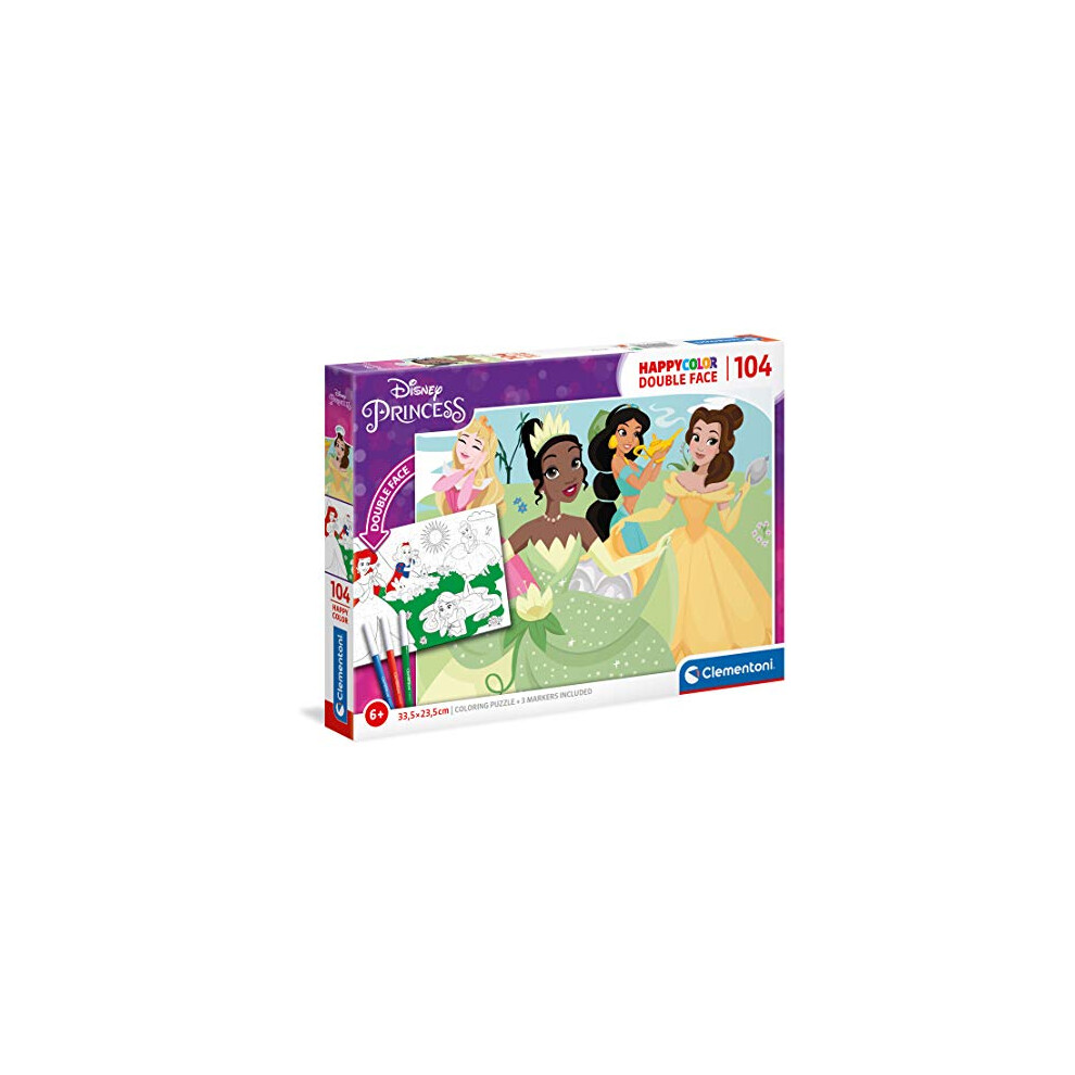 Clementoni 25714, Princess Double Face Supercolor Puzzle For Children - 104 Pieces, Ages 6 Years Plus