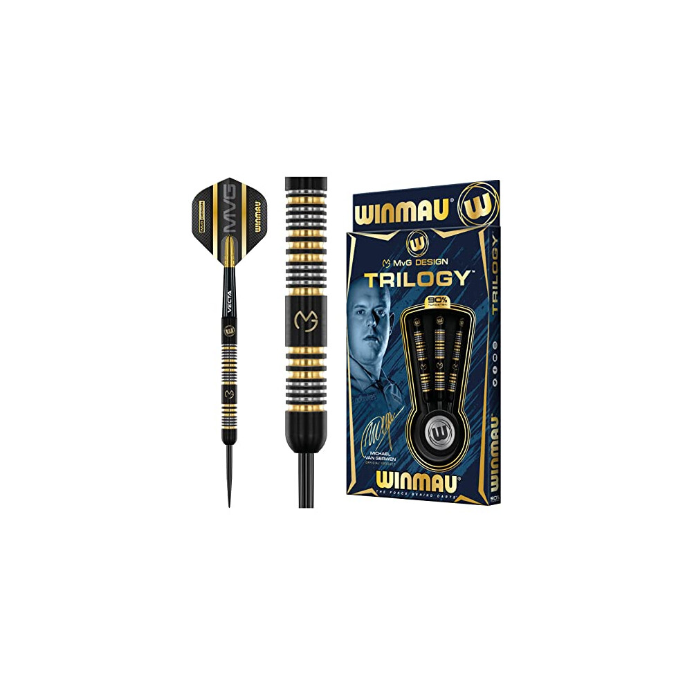 Michael Van Gerwyn MvG Trilogy 24g Gram Professional Steeltip Tungsten Darts Set with Flights and Stems (Shafts)