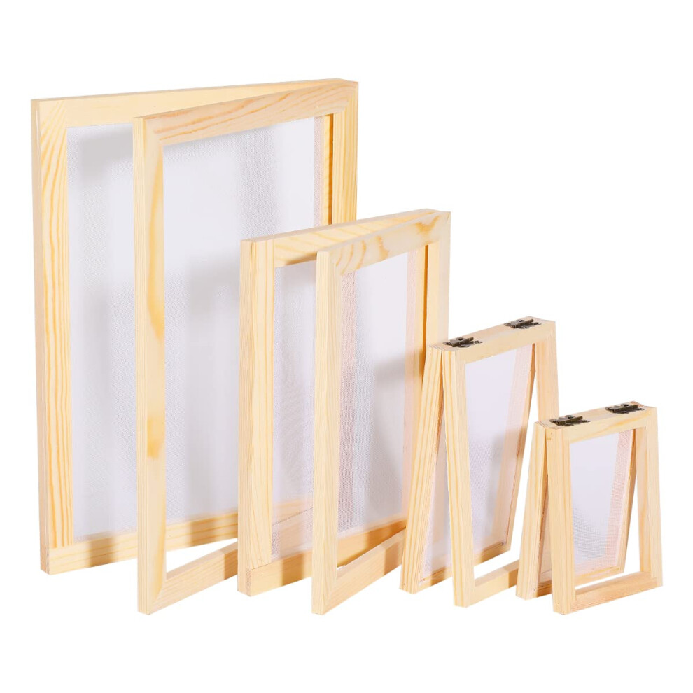 Worown 4 tailles (A4 A5 A6 et A7) 2 en 1 Moule        cran de fabrication de papier en bois et cadre de fabrication de papier en bois pour l'artisana