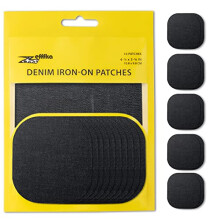 Premium Quality Denim Iron-on Jean Patches Inside & Outside Strongest Glue 100% Cotton Black Color Repair Decorating Kit 10 Pieces Size 4-1/4" by