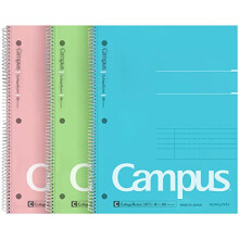 Campus Spiral Notebook, 10-1/2” x 8”, College Ruled, 80 Sheets (160 pages), Bleed Resistant, Pack of 3 Colors - Pink, Sky Blue, Green, Made in
