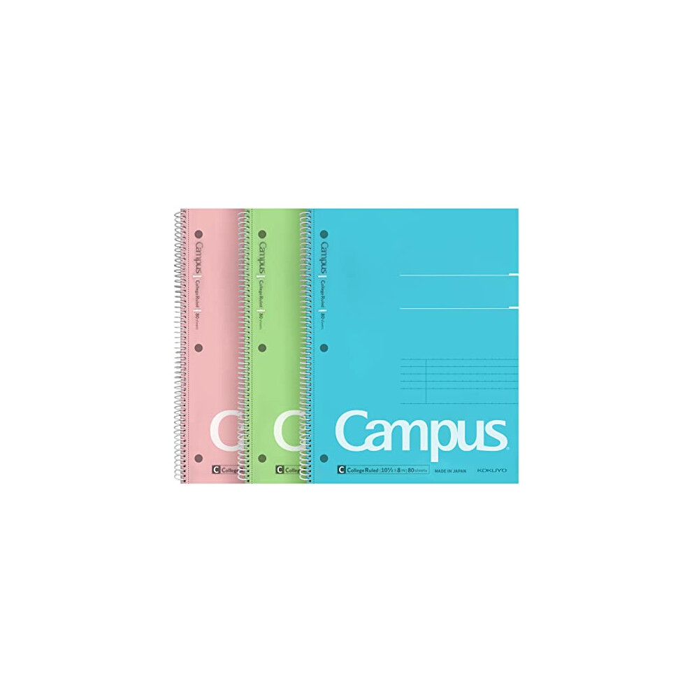 Kokuyo Campus - Quaderno A Spirale, 26 X 20 Cm, 80 Fogli (160 Pagine), Resistente Alle Sbavature, Confezione Da 3 Colori: Rosa, Azzurro, Verde, Made In Japan (WSG-SU-400G1×3)-image