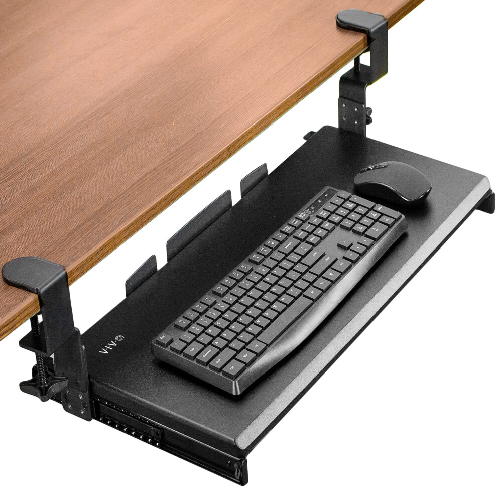 Large Height Adjustable Under Desk Keyboard Tray, C-clamp Mount System, 27 (33 Including Clamps) x 11 inch Slide-Out Platform Computer Drawer for