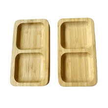 Natural Bamboo Wooden Small Serving Platters Dual Square Snack Tray Set (Set of 2) - Sauce Dishes Set - Party Food Platter Plates for Nibbles Tapas