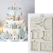 3D Christmas Silicone Cake Mold Xmas Tree House Fondant Mould Chocolate Pastry Baking Mould Cake Decorating Tools