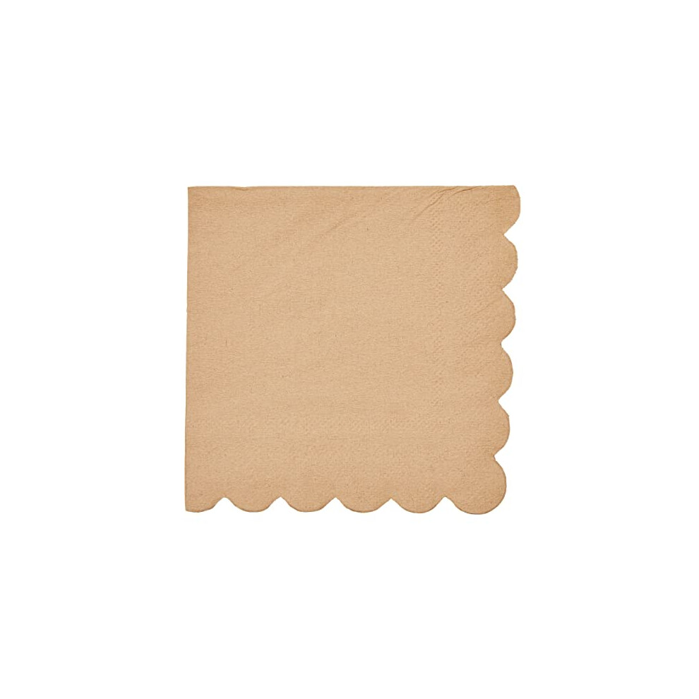 100-Pack Kraft Paper Brown Cocktail Napkins - 3-ply Disposable Serviettes with Decorative Scalloped Edges for Birthday and Christmas Party Supplies