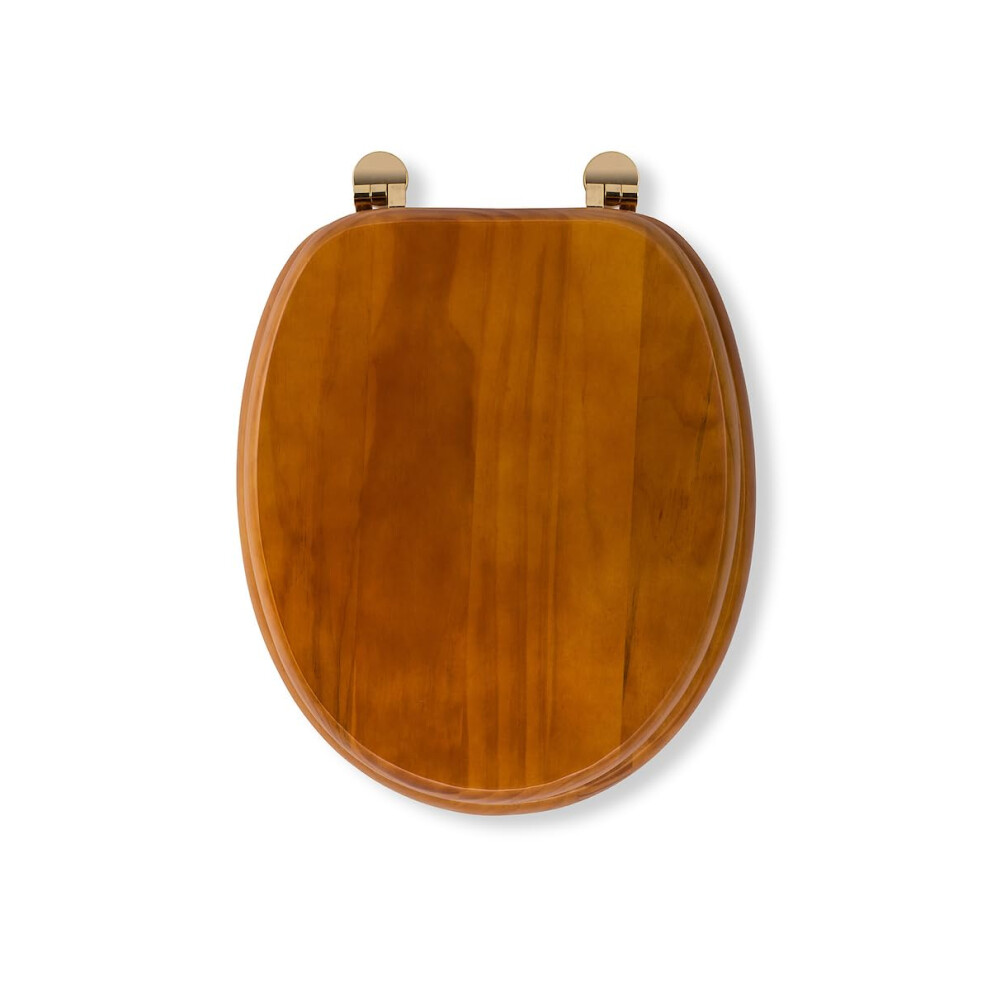 Solid Wood Toilet Seat, Antique Pine, Brass Hinges, 48 x 38 x 7 cm
