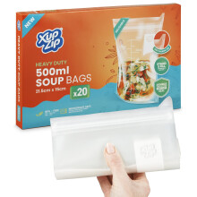20 x XupZip 500ml Soup Bags - Clear Soup Bag 20 x 17.4cm - Heavy-Duty Freezer Bags - Airtight Double Seal, Easy Pouring Tab - Standing Food Storage
