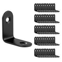 50 Pack Stainless Steel 90 Degree Angle L shape Bracket, Corner Brace Joint Bracket Fastener, 25mm x 25mm x 15mm, Black Tone, Round End, 2 Holes