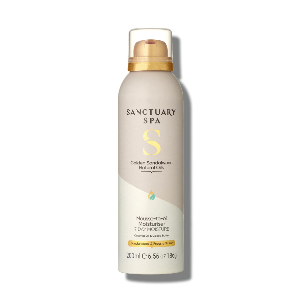 Golden Sandalwood Mousse to Oil Moisturiser, 7 Day Moisture, With Coconut Oil & Shea Butter, Mineral Oil Free, Cruelty Free & Vegan, 200ml