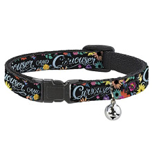 Breakaway Cat Collar - CURIOUSER AND CURIOUSER/Flowers of Wonderland Collage - 1/2" Wide - Fits 8-12" Neck - Medium