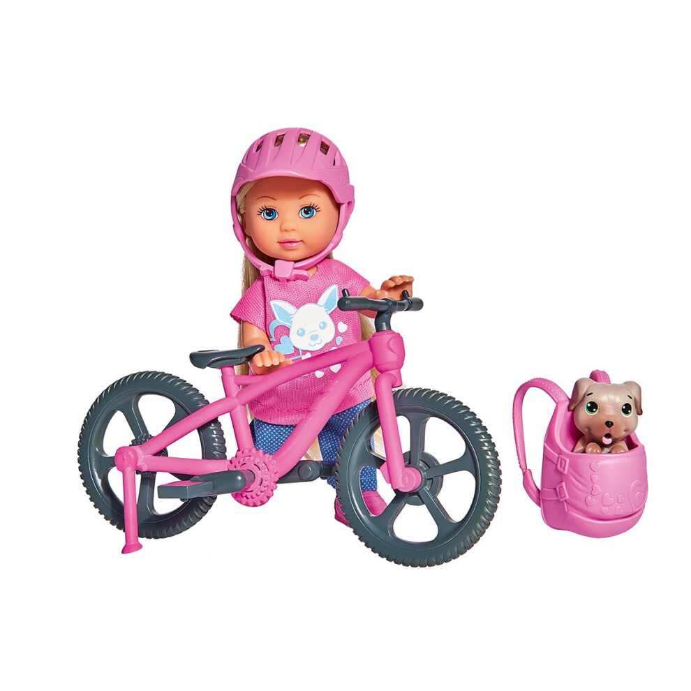 Evi Love 105733273 Holiday Fun Bicycle Doll with Bicycle Dog and Backpack Dress-up Doll, 12 cm, for Children from 3 Years