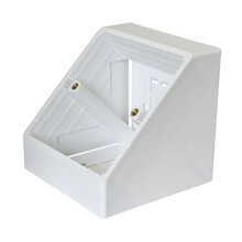 White Single Gang Pattress Electrical Back Box 45 Degree Angled Surface Mount for Work Bench etc