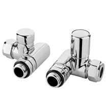 HT309 | Modern Bathroom Corner Duel Fuel Radiator Valve, 70mm x 68mm, Chrome, Silver