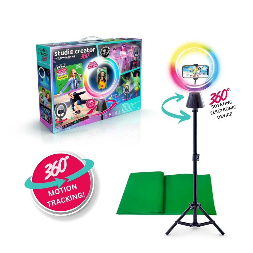 360 Video Maker Kit, 360 motion tracking, LED Ring Light, XL Green Screen, TikTok, Youtube, Influencers