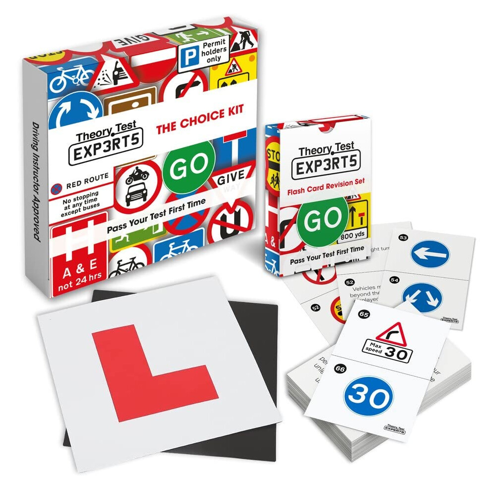 Choice Kit - 128 Road Signs Flash Cards 2024 UK + 2 x Magnetic L Plates - Driving Instructor Approved - Driving Test Gifts For Teenage Boys & Girls 16