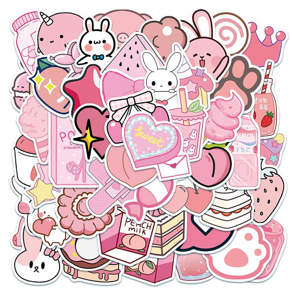Pink Rabbit Heart Stickers for Water Bottles,Aesthetic Stickers,Kawaii Sticker Pack for Kids Girls,Laptop Phone Scrapbook Bike Luggage Skateboard