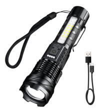 Torches LED Super Bright 20000 Lumens - Rechargeable 7 Modes USB-C Battery Powered Flashlight with Red Blue Side Light, Clip, with Power Indicator