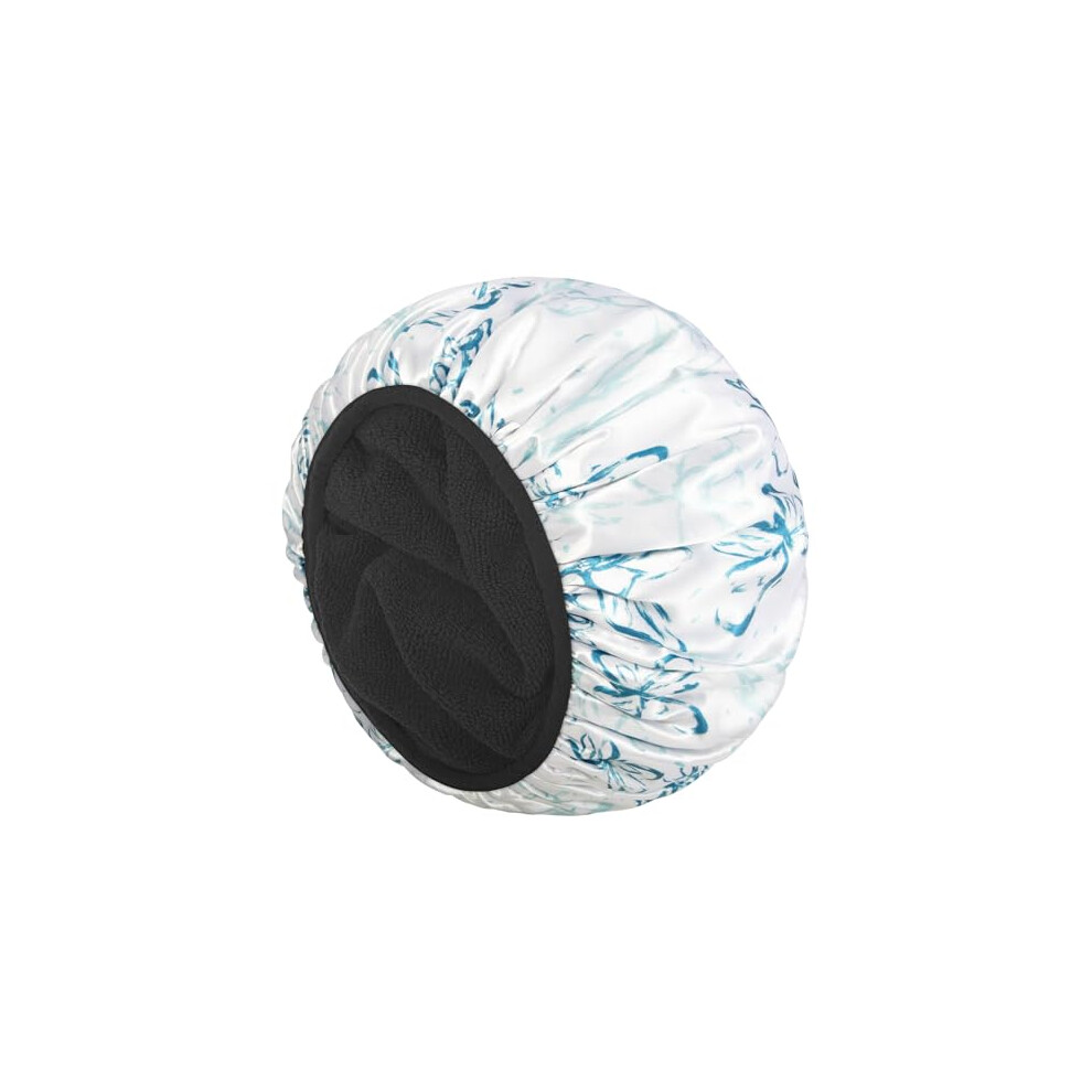 Shower Cap,Extra Large Triple Layer Bathing Cap with Dry Hair Function for Women Microfiber Terry Cloth Silky Satin 100% Waterproof Reusable Long Hair